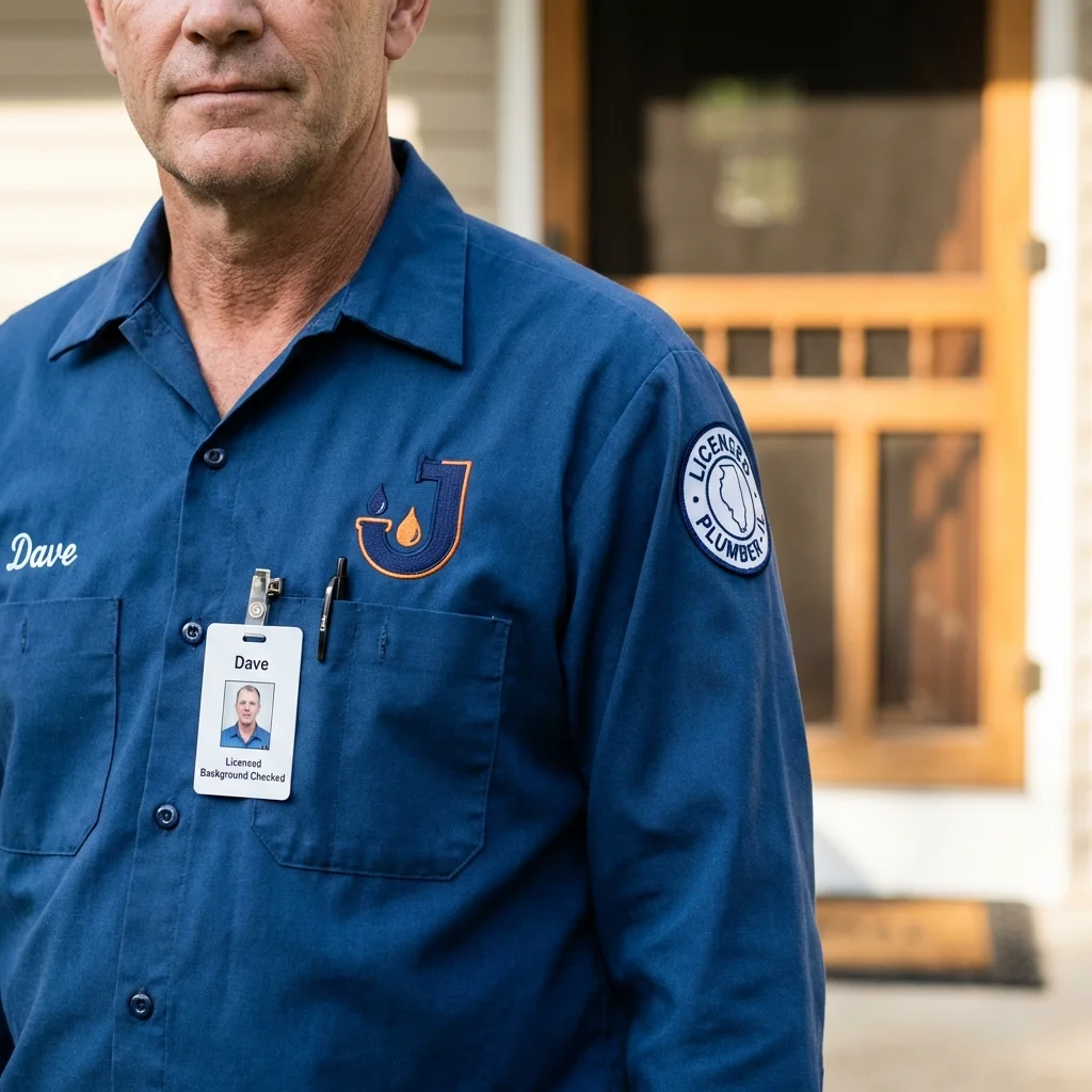 Licensed plumber showing ID badge in North Judson, IN