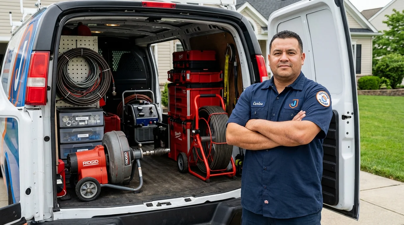 Professional drain cleaning equipment and Johns Plumbing LLC plumber in North Judson