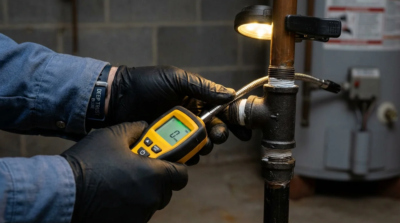 Gas leak detection with electronic sniffer by Johns Plumbing LLC in North Judson