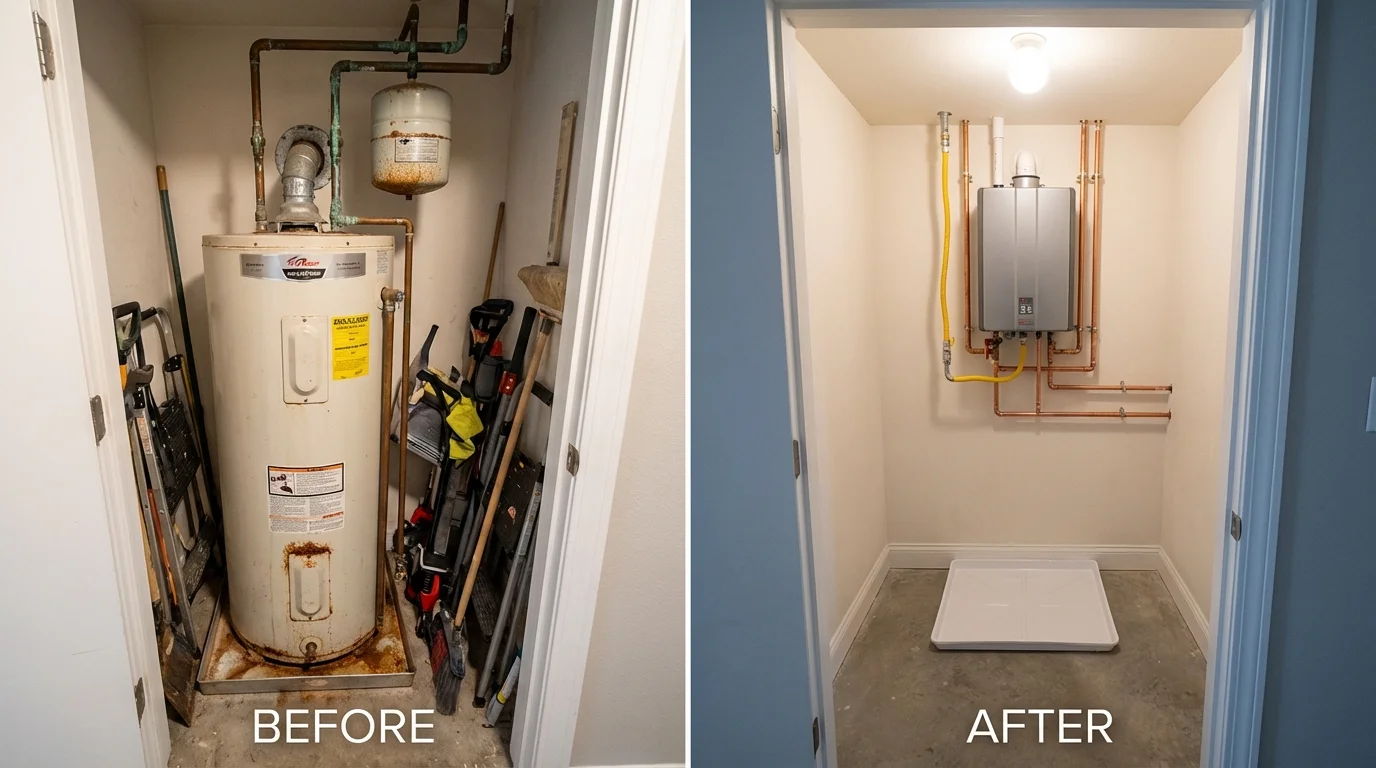 Tank water heater versus wall-mounted tankless unit comparison for North Judson, IN homeowners